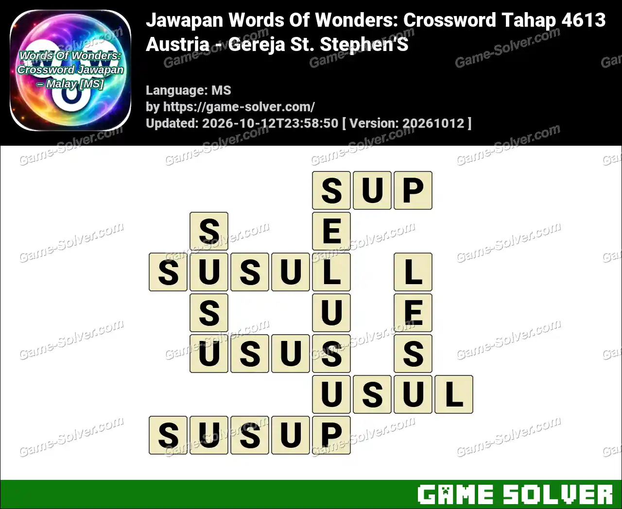 Jawapan Words Of Wonders: Crossword Tahap 4613 – Austria – Gereja St. Stephen’S